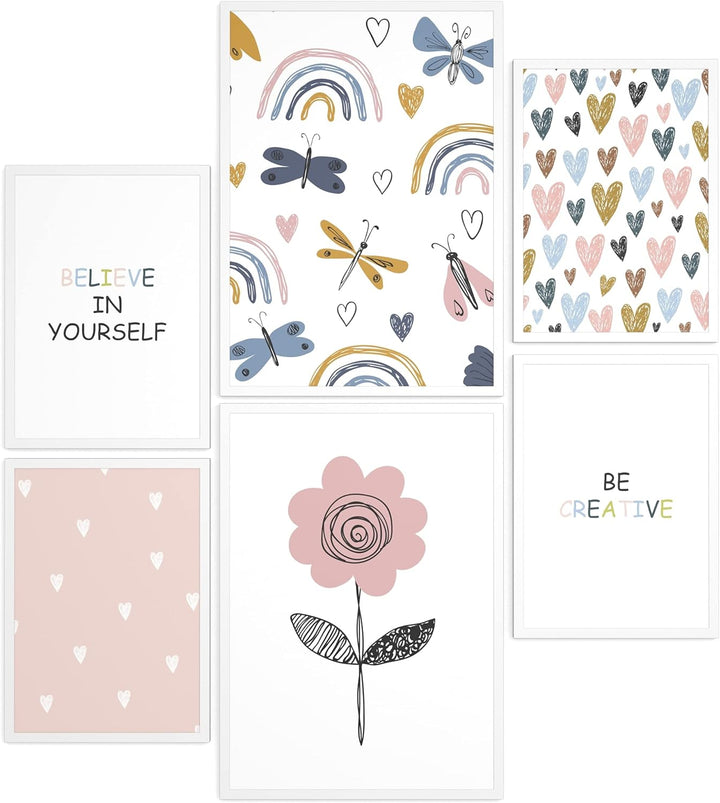 Papierschmiede® Bilder Kinderzimmer Kids Mood Poster Set Bunter Frühling, Gerahmte Bilder fürs Kind
