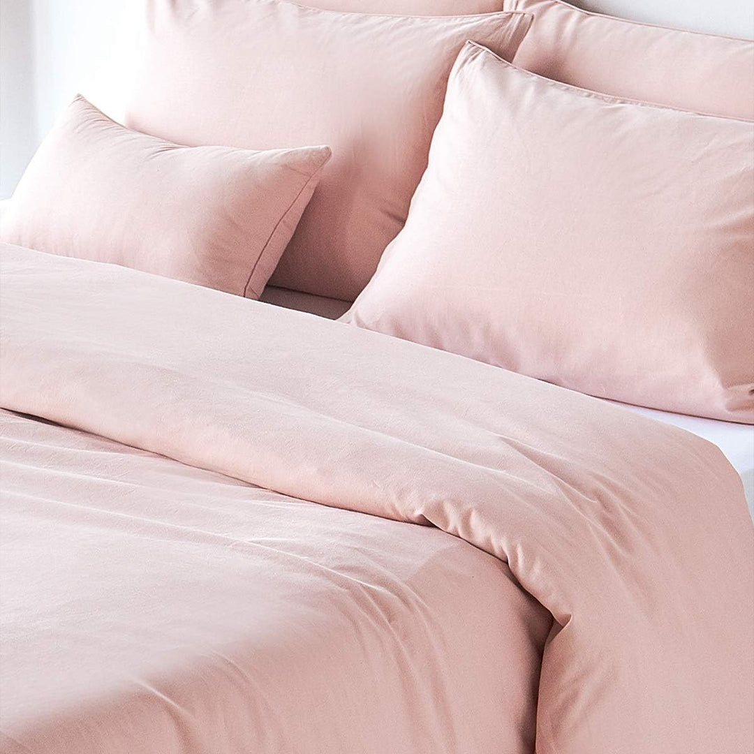 Traumschlaf Uni Baumwolle-Leinen Bettwäsche Rose, 1 Bettbezug 135 x 200 cm + 1 Kissenbezug 80 x 80 c