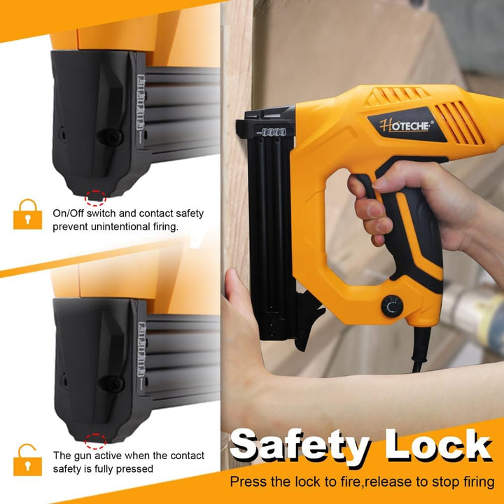 Hoteche 9A Elektrotacker 2-in-1 | 20pcs/min | 100-Nagelkapazität | VDE Stecker | Gelb-Schwarz | 400p