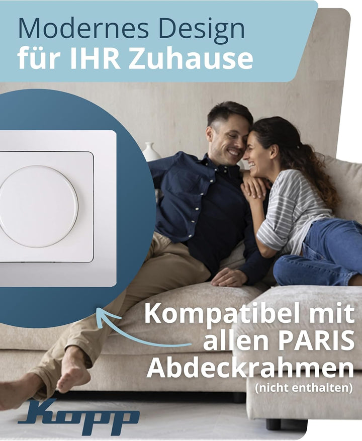 Kopp Paris Druck-Wechsel-Dimmer, Kombigerät, LED-Dimmer, für Glüh-Lampen, 230V Halogenlampen, Phasen