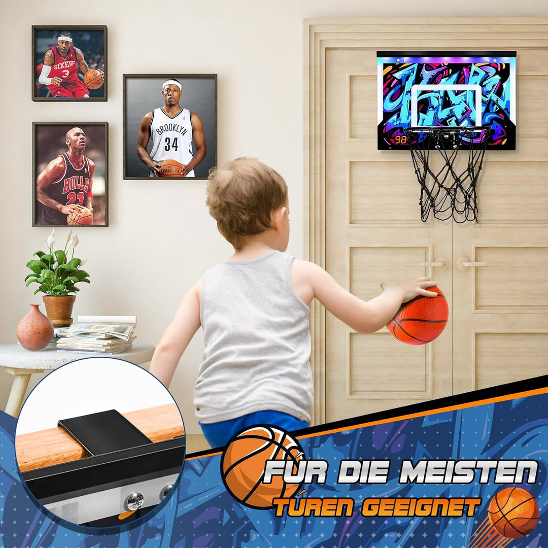 HappyGoLucky Mini Basketballkorb fürs Zimmer mit Ball und LED-Anzeige, Jungen 6-12 Jahre Basketball