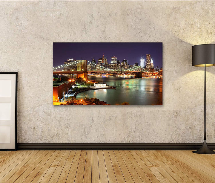 islandburner Bild auf Leinwand Blick Auf Das Stadtzentrum Von New York City Und Die Brooklyn Bridge