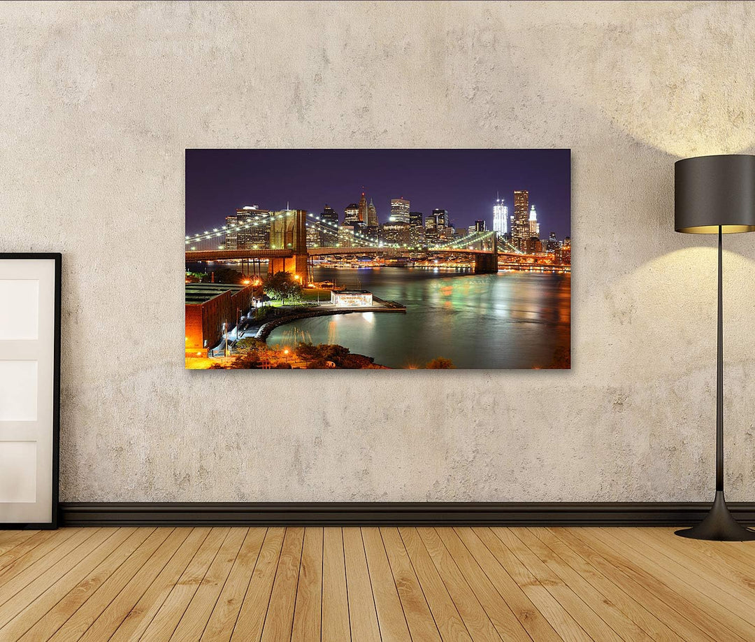islandburner Bild auf Leinwand Blick Auf Das Stadtzentrum Von New York City Und Die Brooklyn Bridge