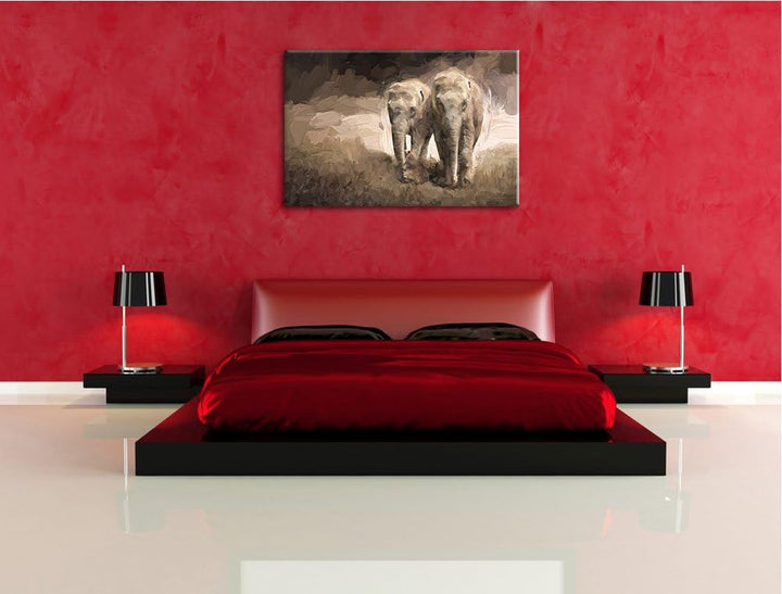 Gemälde zweier gigantischer Elefanten Format: 100x70 auf Leinwand, XXL riesige Bilder fertig gerahmt
