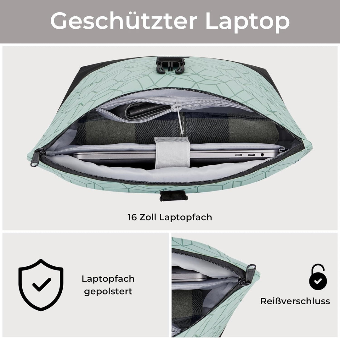 LARKSON Fahrradtaschen für Gepäckträger Damen & Herren Mint - Tammo Bike - 2 in 1 Fahrrad Tasche Ruc