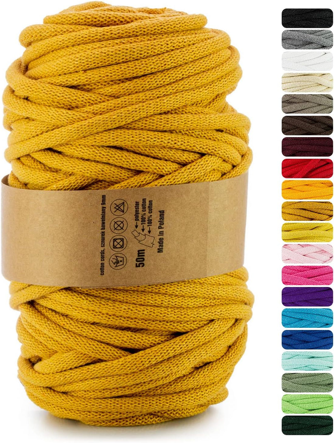 Netuno 1x Makramee-Garn Senf 9 mm 50 m Baumwollkordel mit Polyesterkern Kordel aus Baumwolle Kordelb