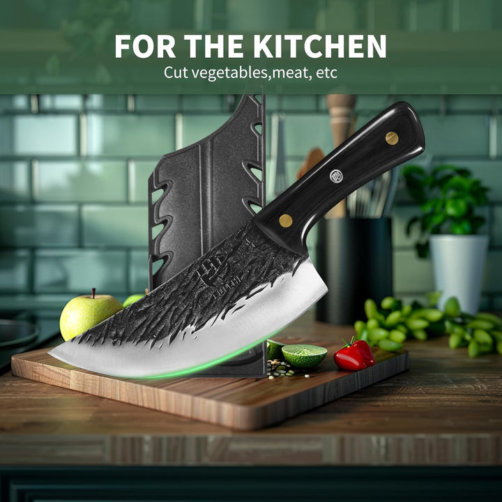 FULLHI Multi-color Holzgriff Full Tang Heavy Meat Cleaver mit Scheide, High Carbon Steel Chef Fleisc