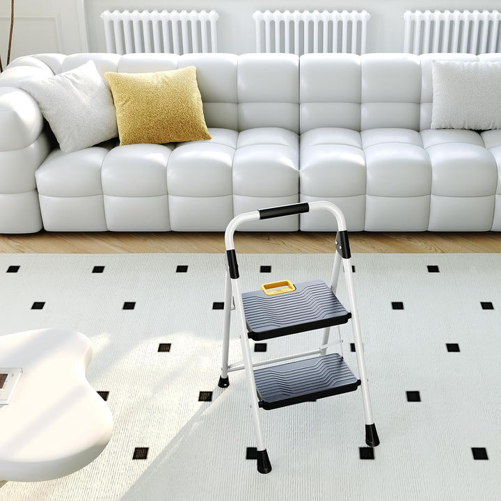 KINGRACK Trittleiter 2 Stufen, Klappleiterkapazität von 360 Kilogramm, Sicherheitsschloss, breite An