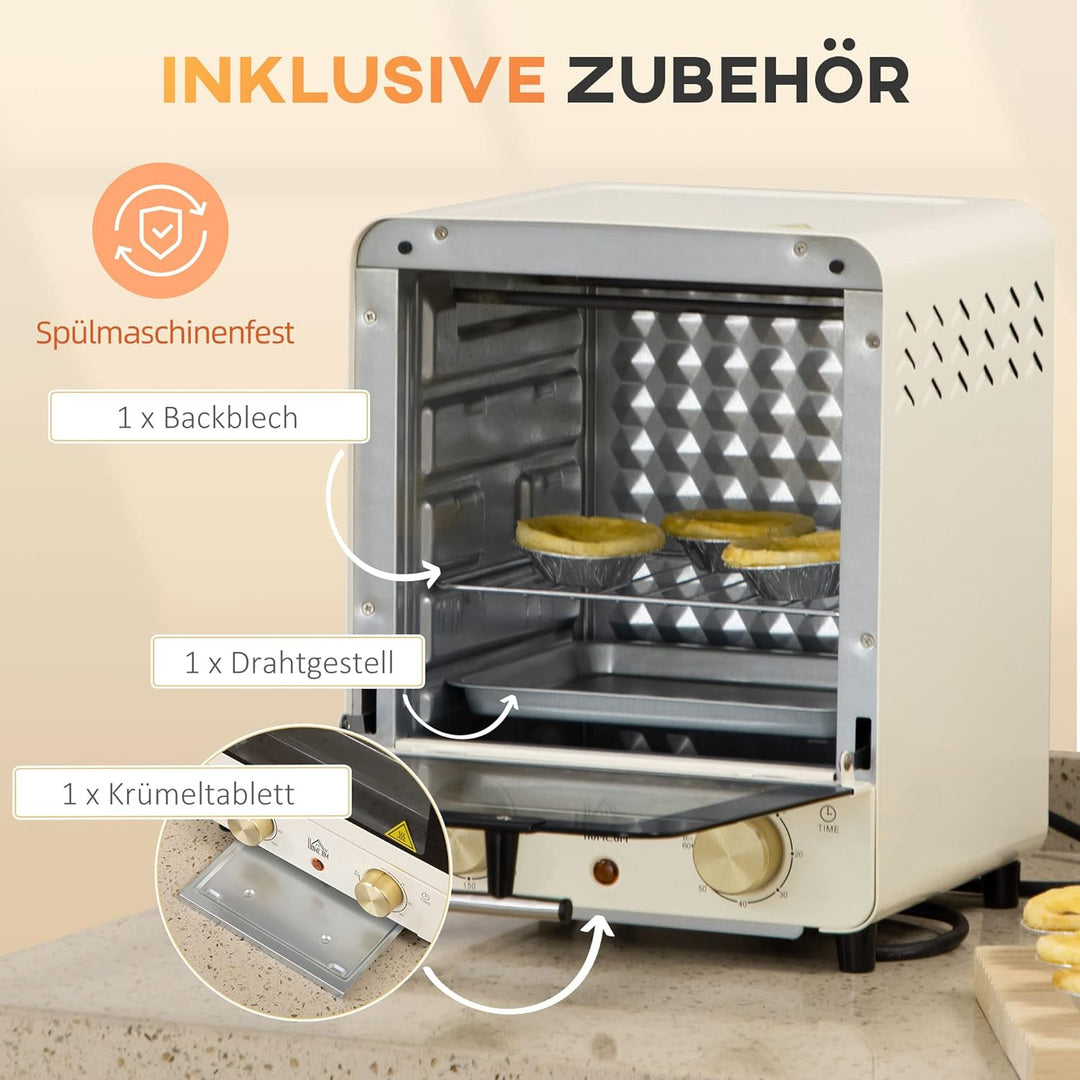 HOMCOM Minibackofen 15L, Pizza-Ofen mit Umluft, 1000 W Elektrischer Mini Ofen inkl. Backblech Set, K