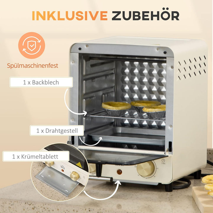 HOMCOM Minibackofen 15L, Pizza-Ofen mit Umluft, 1000 W Elektrischer Mini Ofen inkl. Backblech Set, K