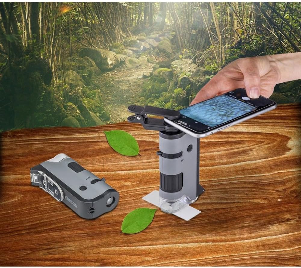 Carson MicroFlip 100x-250x Taschenmikroskop mit Smartphone-Adapter für Fotos und Videos (MP-250), Mi
