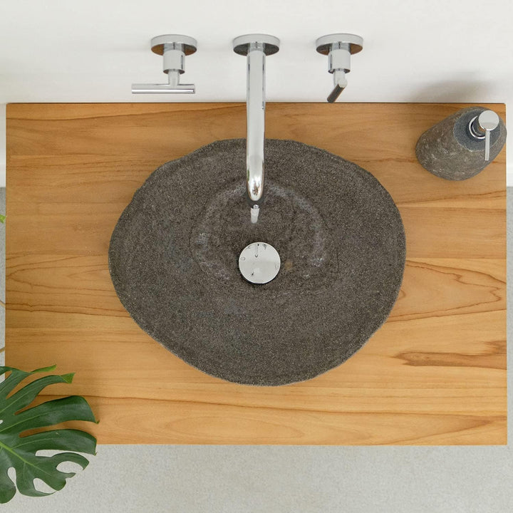 40 cm rund Naturstein Waschbecken grau von WOHNFREUDEN - Unikat Auswahl Stein Aufsatzwaschbecken Nat