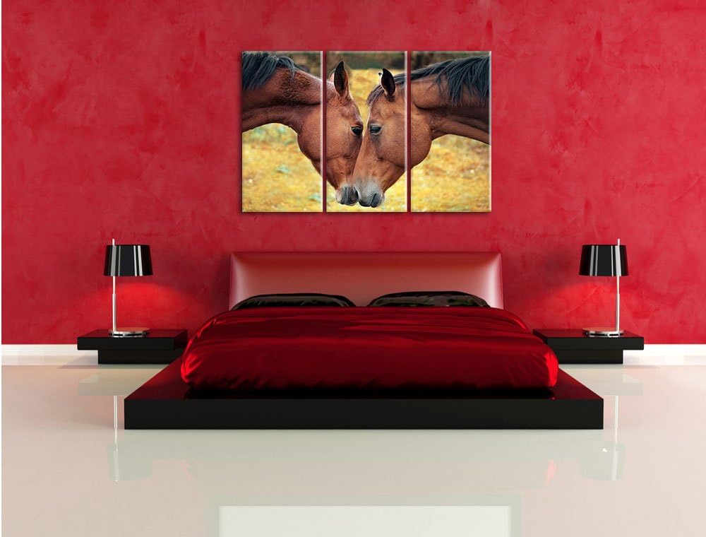 Pixxprint Zwei schmusende Pferde als Leinwandbild/Grösse: 3 Teilig (120x80 cm) cm/Wandbild/Kunstdruc