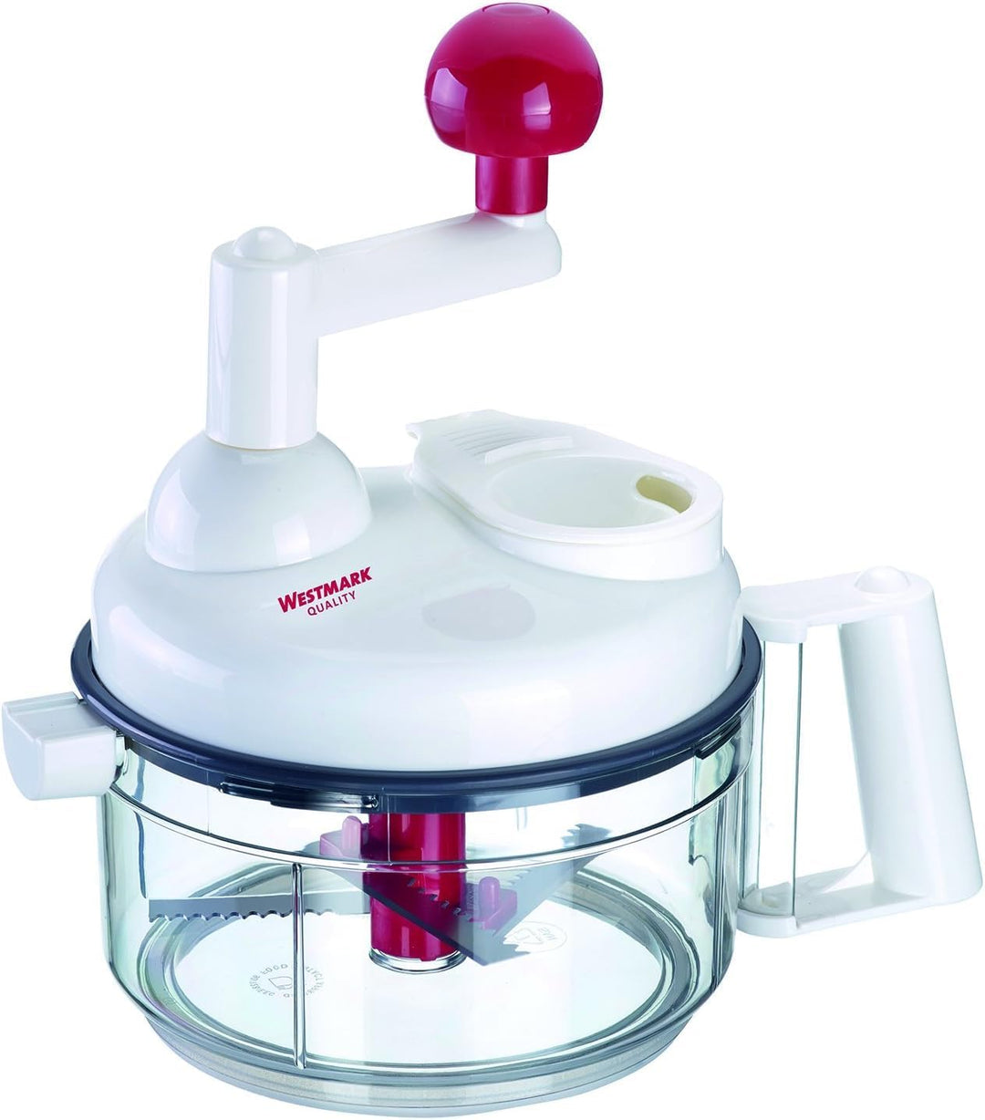 Westmark Manuelle Küchenmaschine, 9 in 1: Hobel, Reibe, Raspel, Schneider, Zitruspresse, Schaumschlä