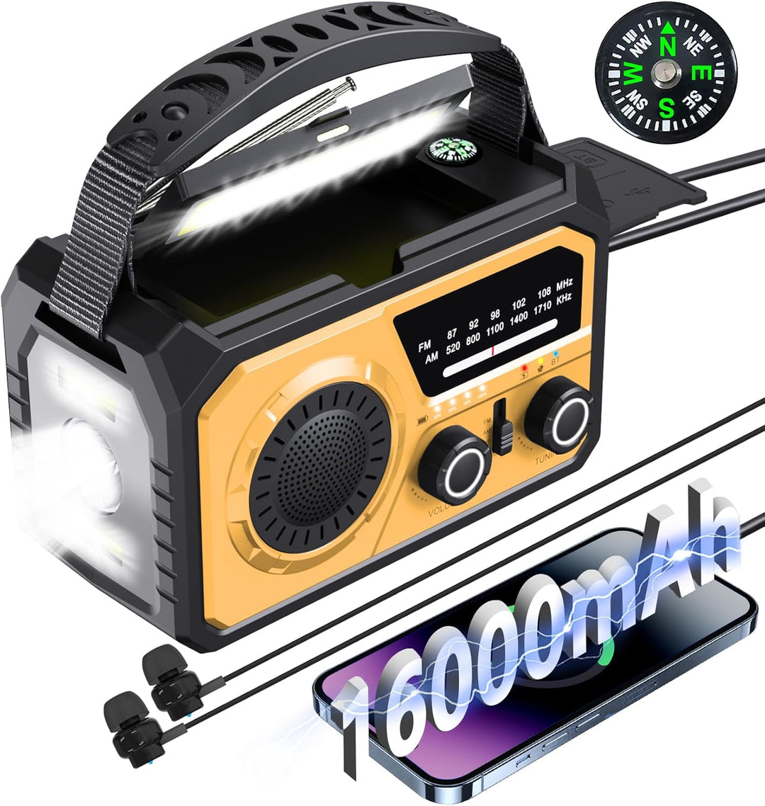 BIAOQINBO 16000mAh Solar Radio,AM/FM Kurbelradio Tragbar USB Notfallradio mit 59200mWh Wiederaufladb