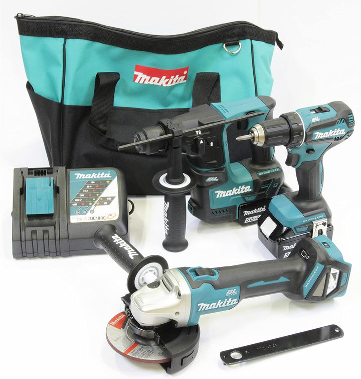 Makita DLX3179TX1 Akku-Kombo-Kit 18V (DDF485 + DHR171 + DGA511) / 5,0 Ah, 2 Akkus + Ladegerät in Tra