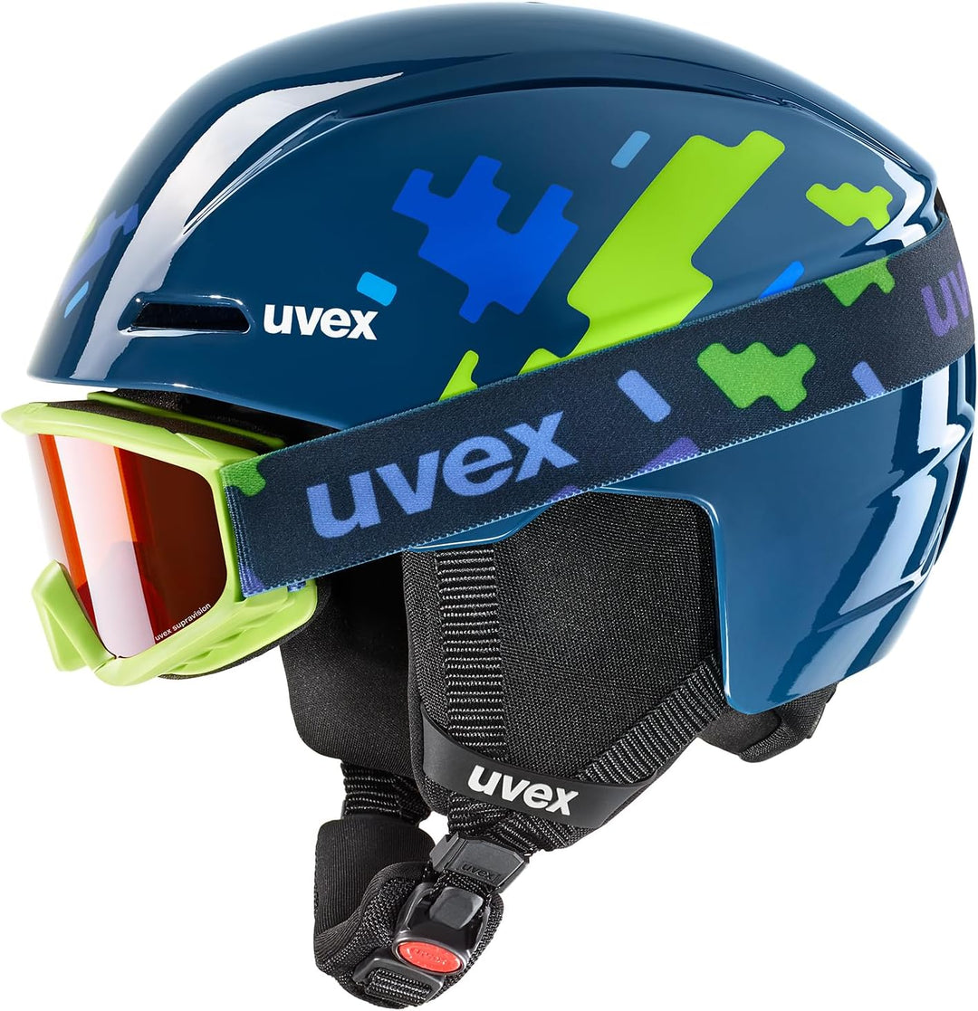 uvex Unisex Kinder S56s317 Skihelm & Skibrille Single 46-50 cm blue puzzle, Single 46-50 cm blue puz