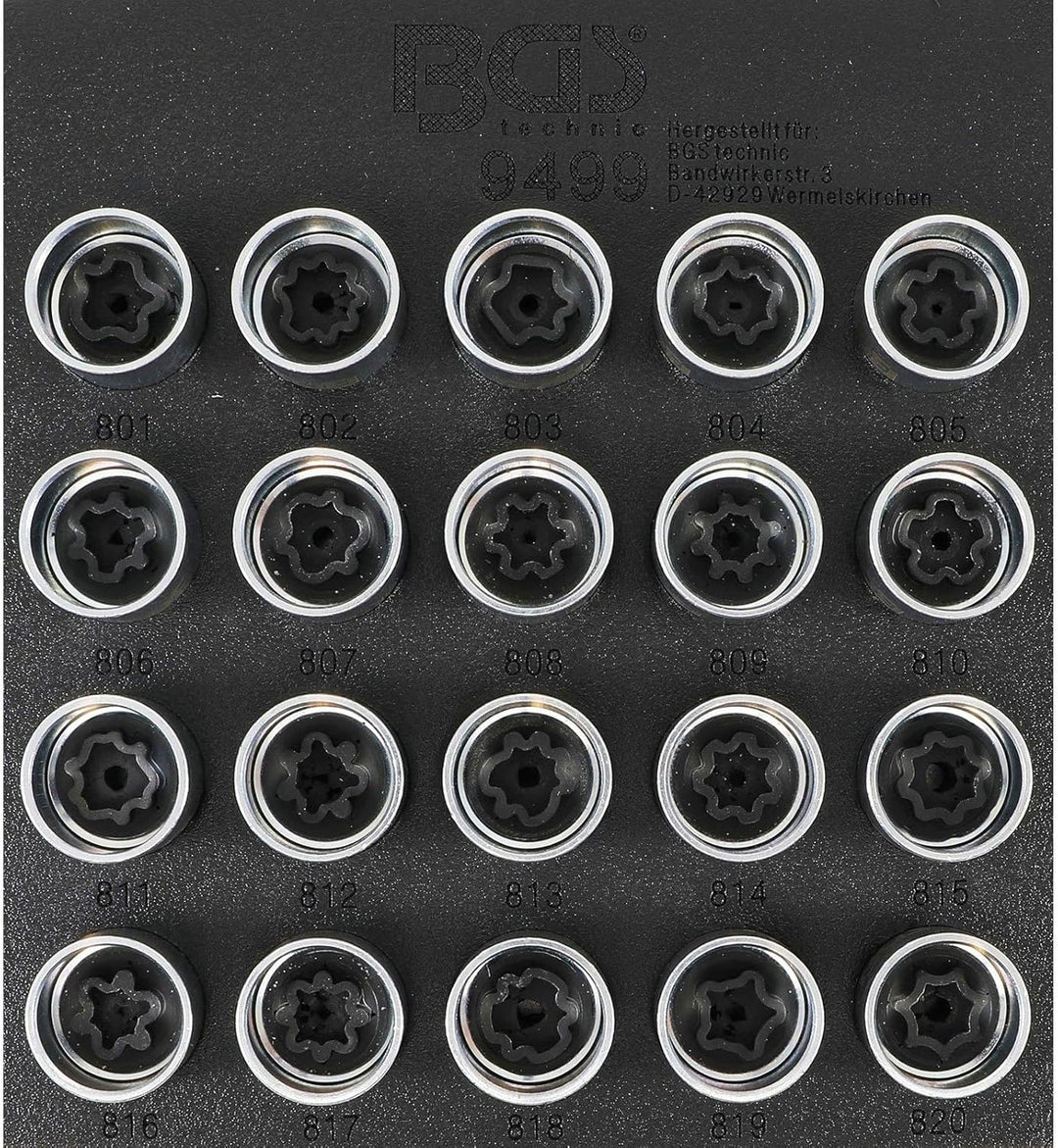 BGS 9499 | Werkstattwageneinlage 1/6: Felgenschloss-Werkzeug-Satz für Audi | 20-tlg., Audi | 20-tlg