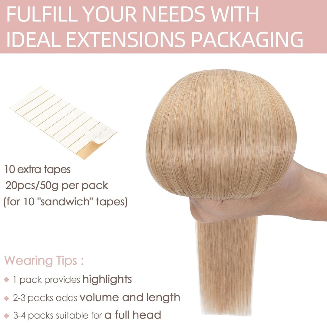Silk-co Tape Extensions Echthaar 20stk, Haarverlängerung Tape in Extensions Echthaar, Remy Haarexten