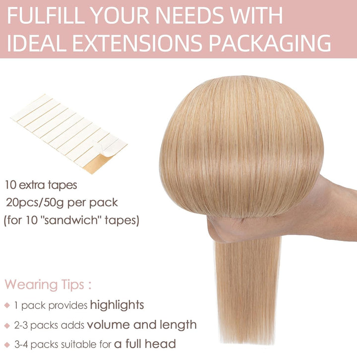 Silk-co Tape Extensions Echthaar 20stk, Haarverlängerung Tape in Extensions Echthaar, Remy Haarexten