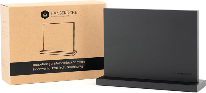 Hanseküche Messerblock - Messerhalter ohne Messer aus Holz Messerbrett beidseitig (Holzboden Schwarz