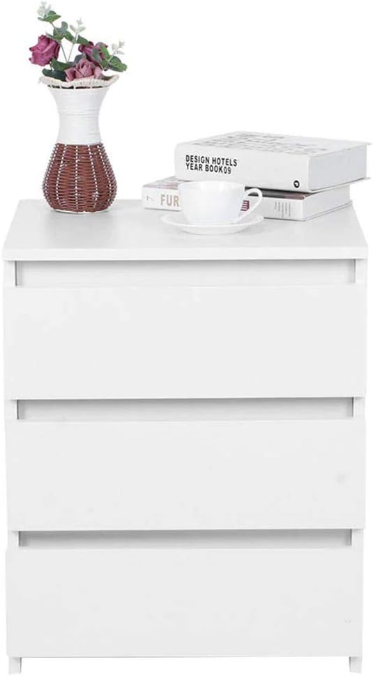 BAKAJI Nachttisch Kommode, 3 Schubladen, modernes Design, aus MDF-Holz, Weiss, Holzwerkstoff, Standa