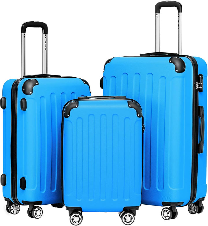 BEIBYE Hartschalen-Koffer Trolley Rollkoffer Reisekoffer Handgepäck 4 Rollen (M-L-XL-Set) (Turquoise