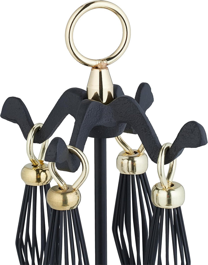 Relaxdays Kaminbesteck 5tlg. Set, Schürhaken, Ascheschaufel, Besen, Zange & Ständer, Eisen, Kamingar