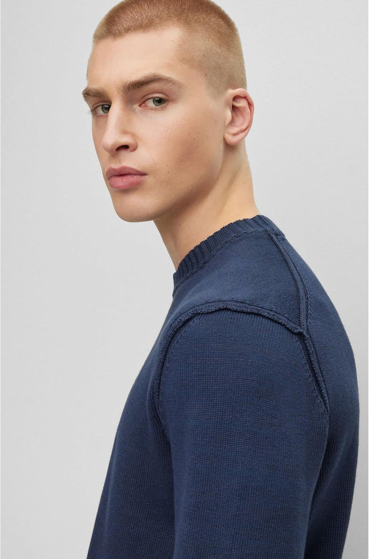 BOSS Herren Aropo Pullover aus Baumwolle und Leinen mit Ellbogen-Patches aus Stretch-Baumwolle M Dun