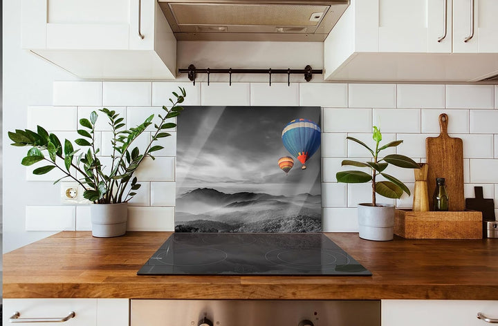 Heissluftballons über den Alpen Herdabdeckplatte & Spritzschutz aus Echtglas | Für Herd-Kochfelder |
