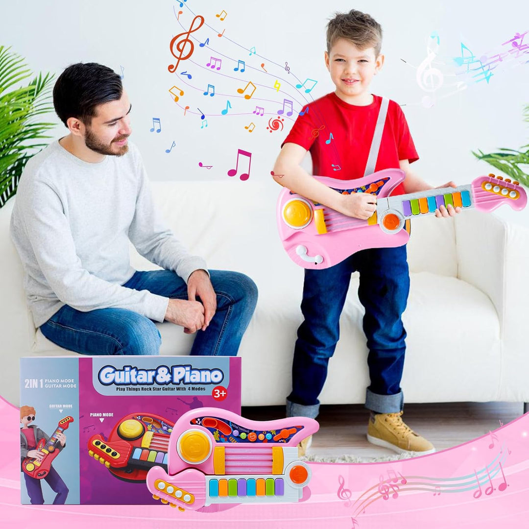 Herenear Gitarre Kinder Spielzeug, 2 IN 1 Kinder Gitarrenspielzeug & Klavier Spielzeug, Kindergitarr