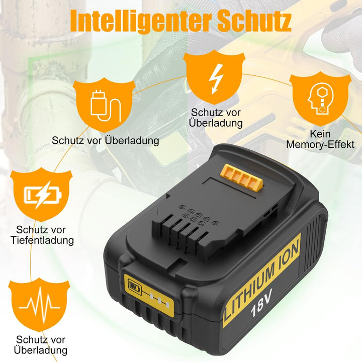 Energup 2 Stück 18V 5.0Ah Ersatzakku + DCB102 Ladegerät für Dewalt Akku 18V DCB184 DCB200 DCB182 DCB