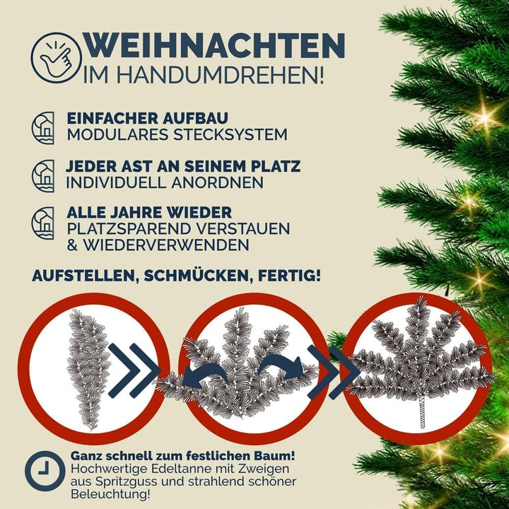 Casaria Künstlicher Weihnachtsbaum 180cm mit Lichterkette 120 LED warm-weiss inkl. Metallständer 533
