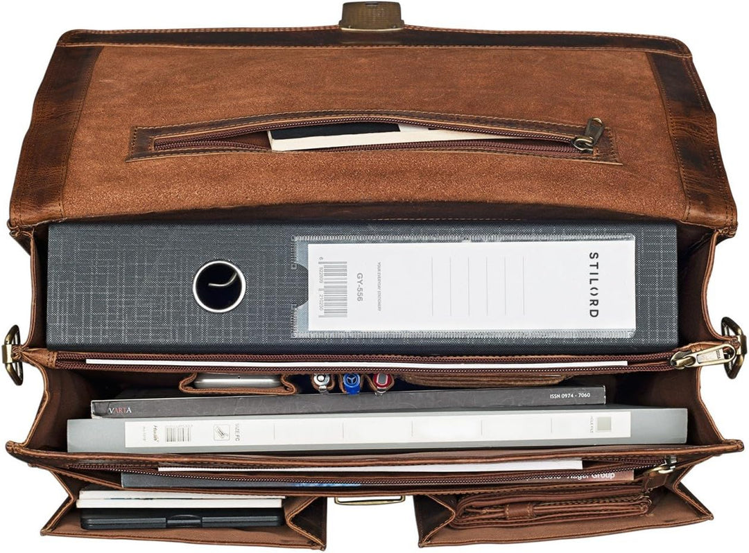 STILORD 'Julian' Aktentasche Leder Elegant Klassische Businesstasche mit Schloss gross aufsteckbar B