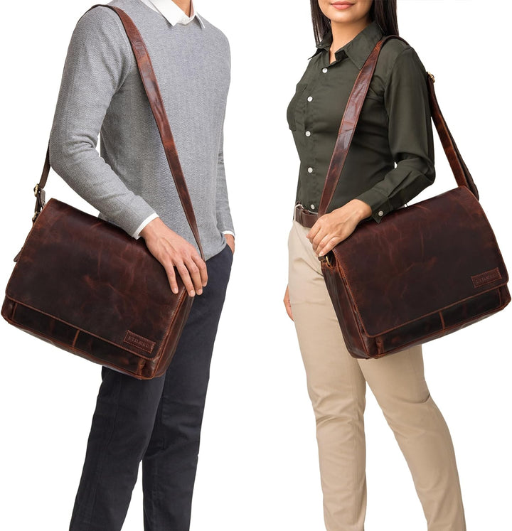 STILORD 'Rick' Schultertasche Leder für 15,6 Zoll Laptop Umhängetasche Aktentasche Bürotasche Unitas