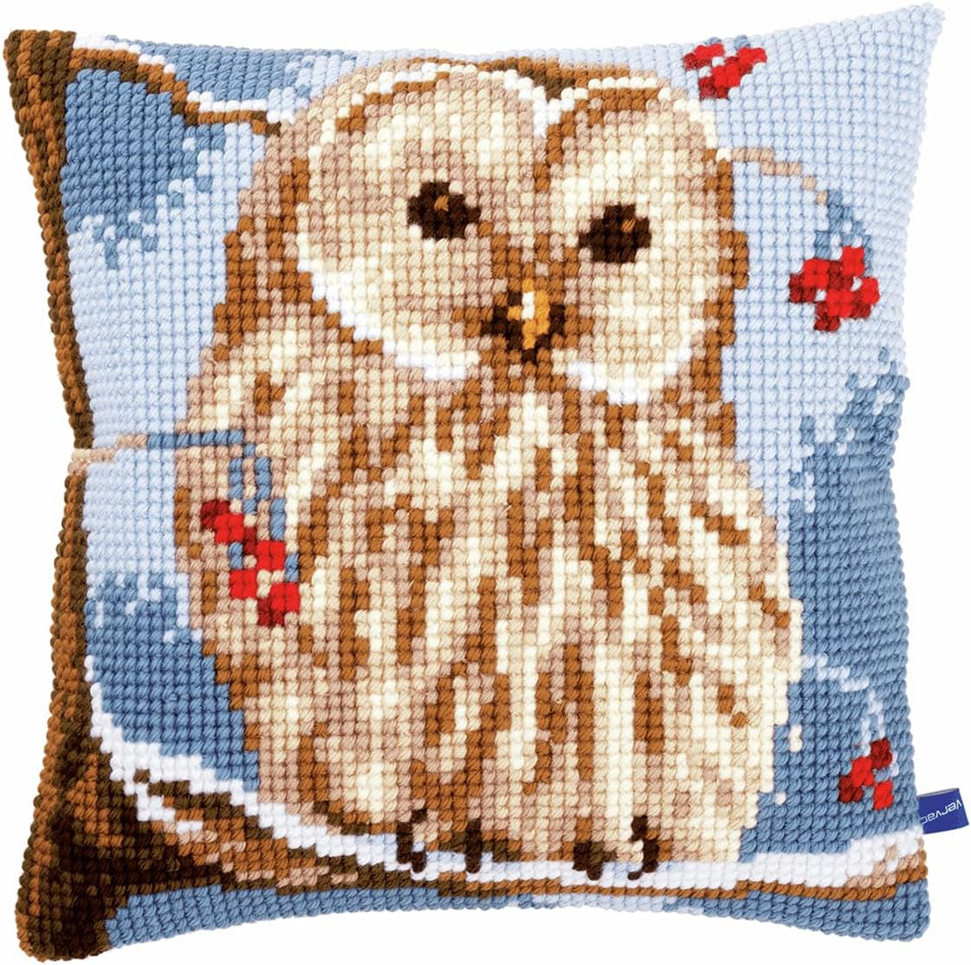 Vervaco Wintereule Kreuzstichkissen/Stickkissen vorgedruckt, Baumwolle, Winter Owl, 40 x 40cm