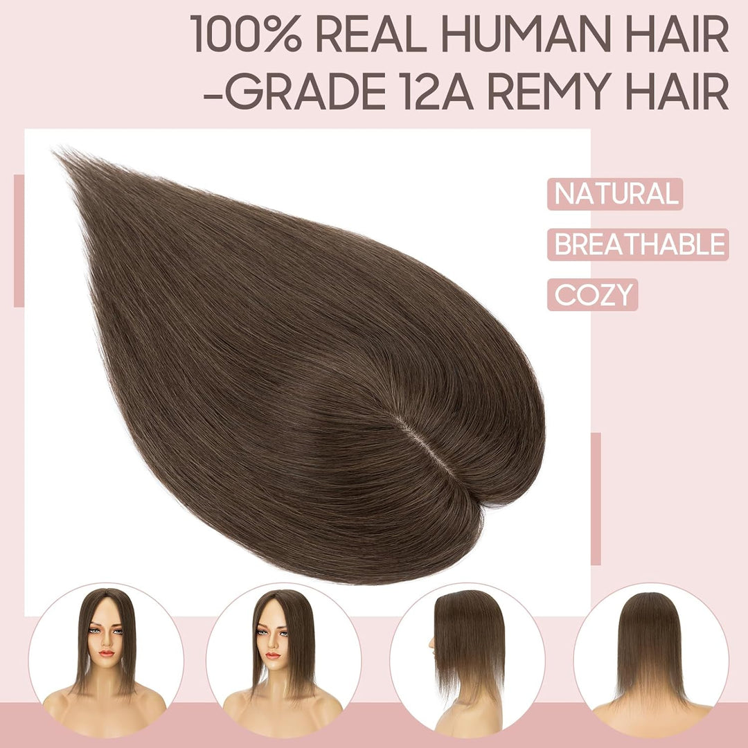 Silk-co Hair Topper Echthaar 10x12cm, Basis Toupet Damen, Haartopper Echthaar mit Remy Seide Basis,