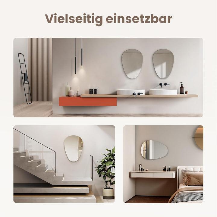 EMKE Badspiegel 45 x 60 cm, Asymmetrischer Spiegel, 360° Installation, Dekorativer HD-Wandspiegel fü