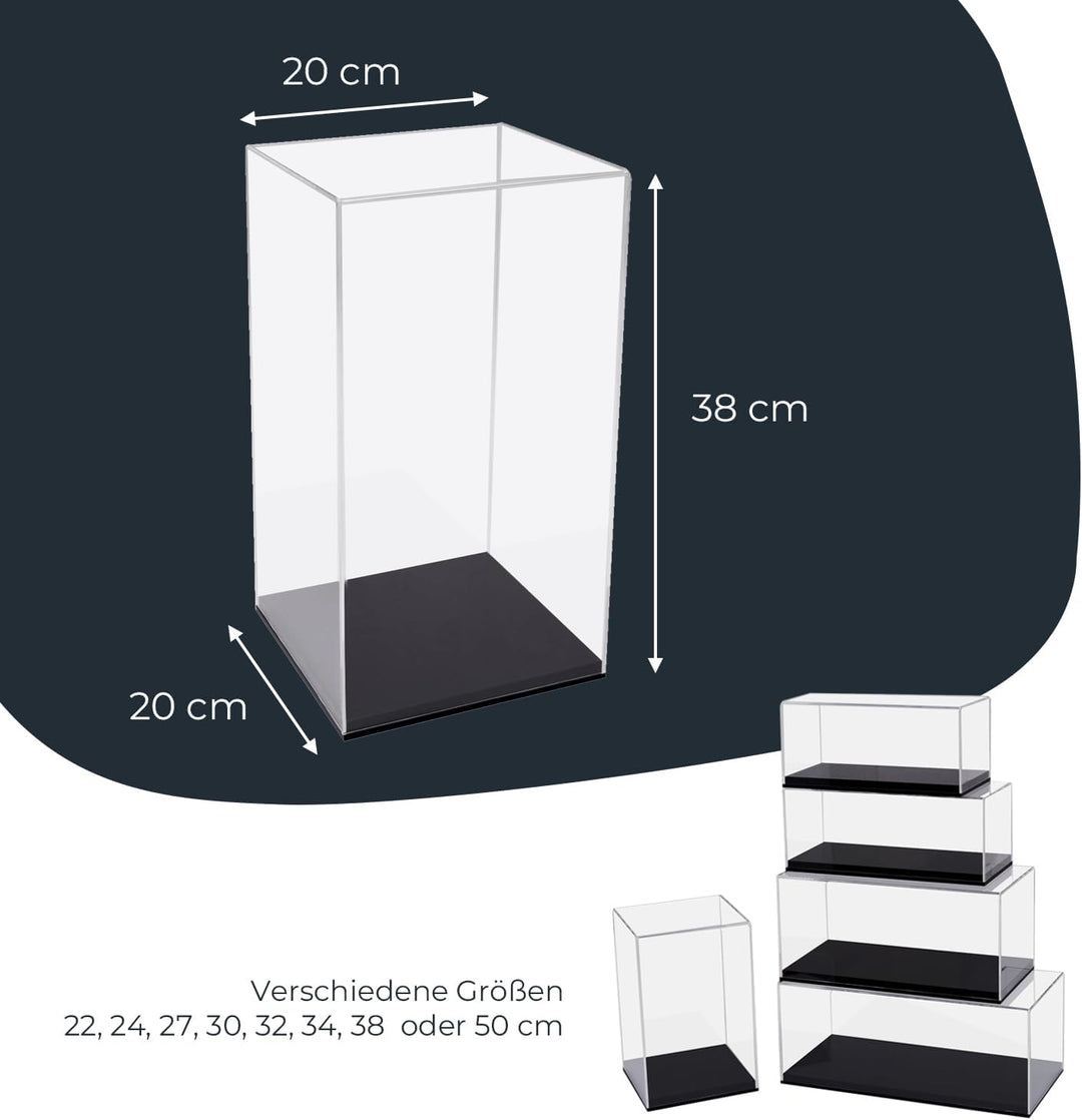 HMF 46812 Acryl Vitrine / Schaukasten für Modellautos, Figuren | 20 x 20 x 38 cm | Transparent 38 cm