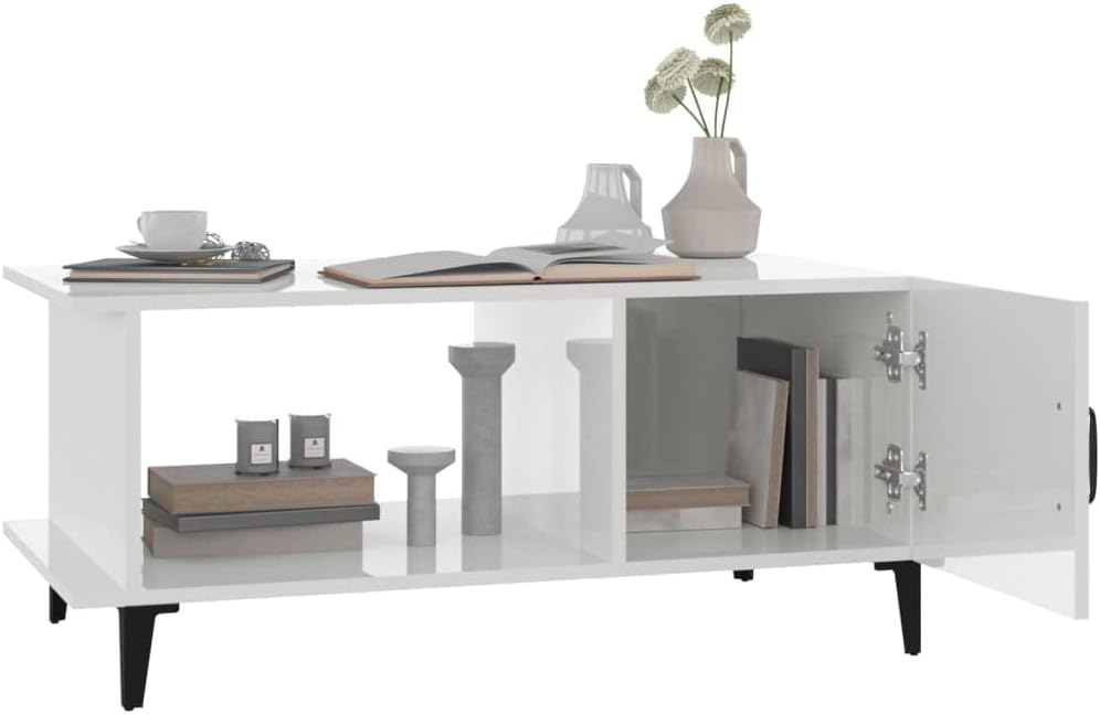 FIRBNUS Couchtisch Weiss Hochglanz Wohnzimmertisch Modern 90x50x40 cm Side Table Beistelltisch Stilv