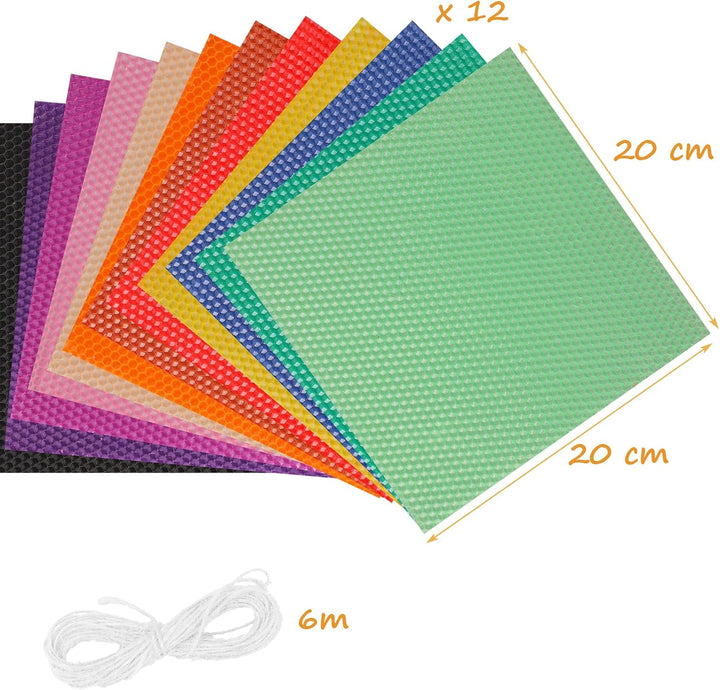 Bienenwachsplatten für Kinder - 13 Stück Farbenfrohes Reines Bienenwachs für Kerzen (20 x 20 cm) mit