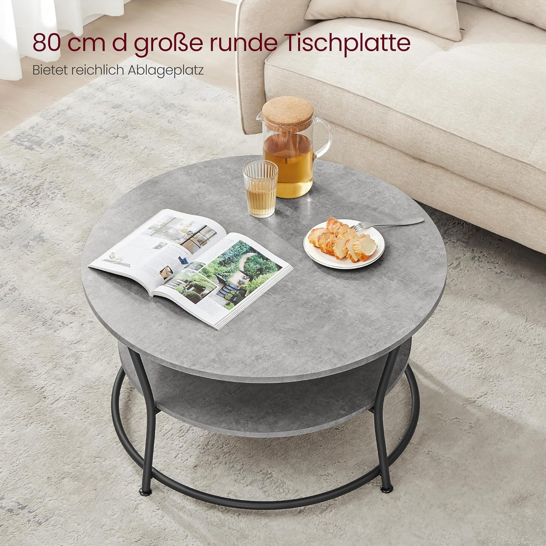 VASAGLE Couchtisch rund, Wohnzimmertisch, Sofatisch mit Ablage, einfacher Aufbau, Metall, Industrie-