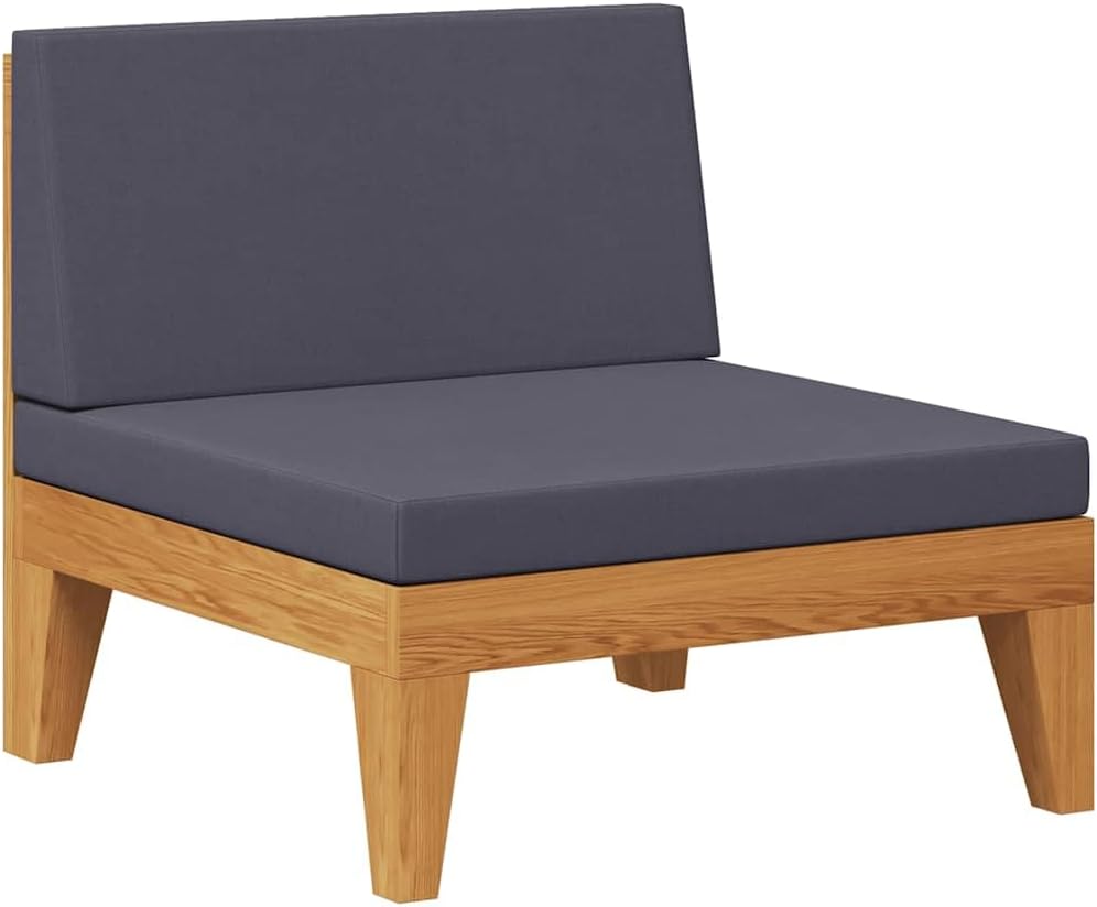 vidaXL Akazienholz Massiv Modular Mittelsofa mit Dunkelgrauen Kissen Gartensofa Sofa Lounge Gartenmö