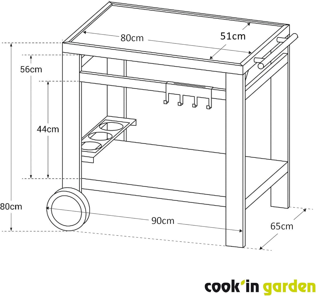 Cook'in Garden Media M Gartenwagen für Grill/Plancha/Arbeitsplatte – L 93,5 × B 67 × H 80,5 cm