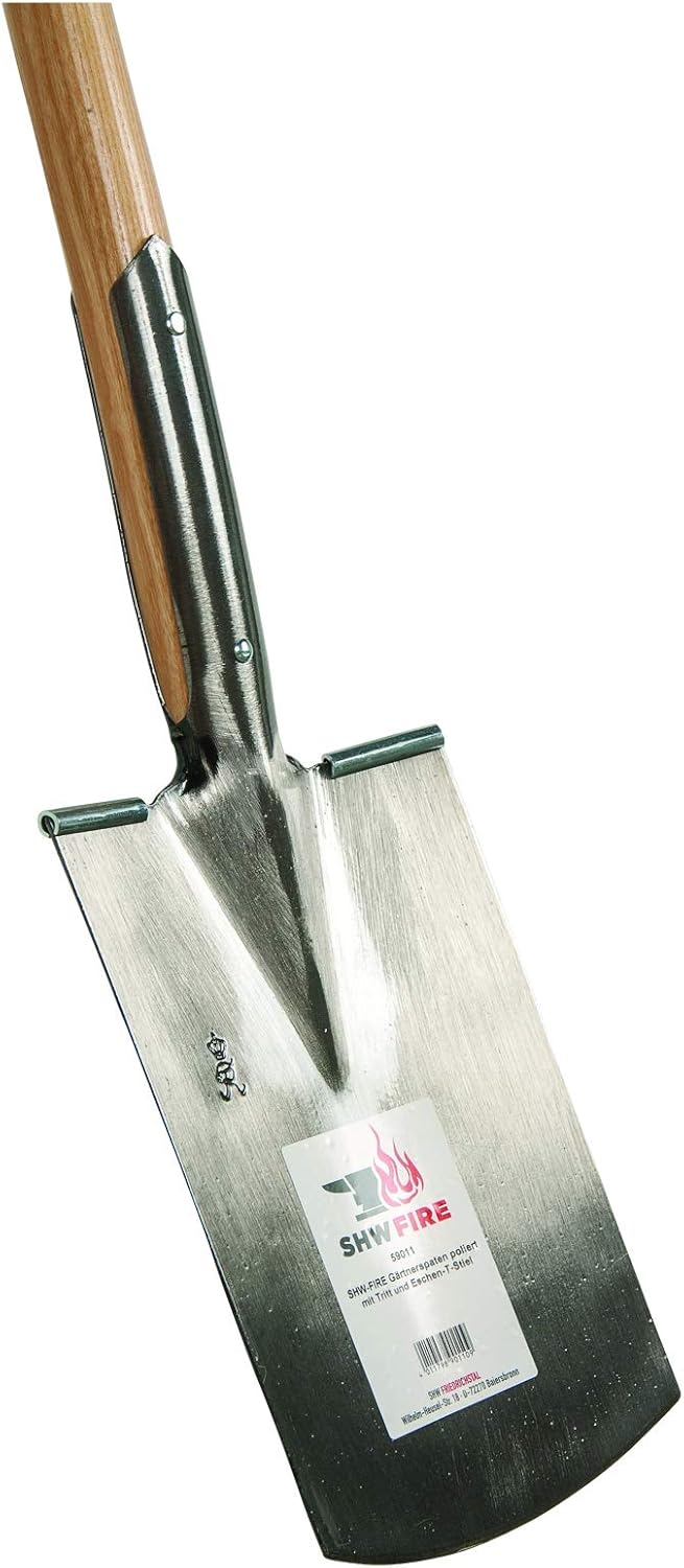 SHW FIRE 59146 Set Frankfurter Schaufel mit Aufbug Silber mit Stiel 130cm + Gärtnerspaten Spaten Tri