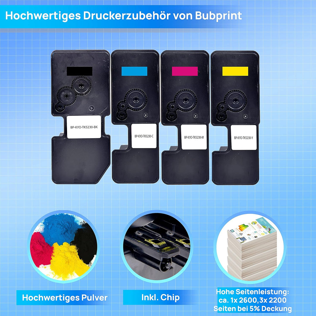 TK-5230 4 Toner kompatibel als Ersatz für Kyocera TK 5230 TK5230 Tonerkartusche für Kyocera ECOSYS M