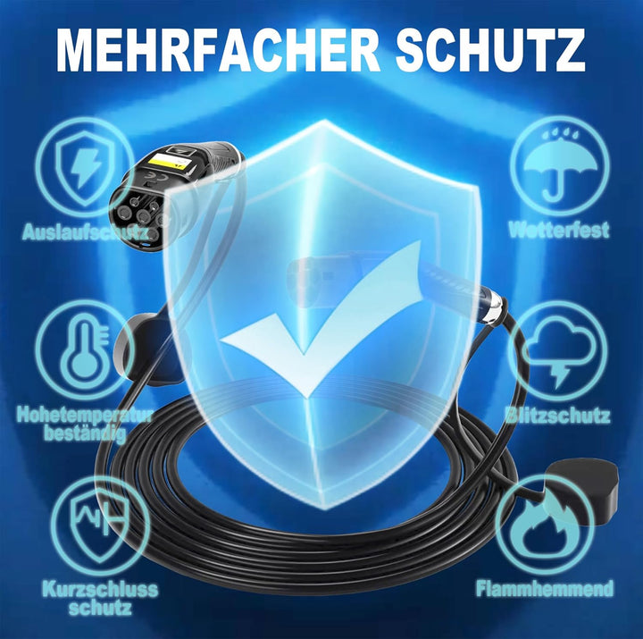 DA Hi EV Ladekabel Typ 2 für Elektroauto und PHEV 11KW 16A 3-phasig 7m, TüV Zertifiziert, chic-schwa