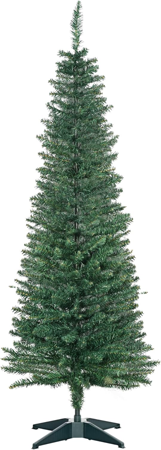 HOMCOM Künstlicher Weihnachtsbaum 1,5 m, Schmaler Christbaum mit Ständer, 294 Äste, Zerlegbar, Weihn