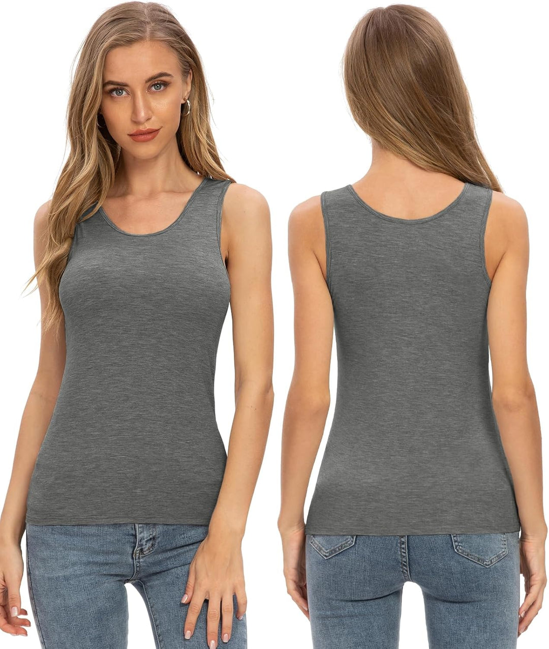 vislivin Elastische Tank Tops für Damen Unterhemden 3/4er Pack, M 4er Pack - Schwarz/Dunkelgrau/Arme