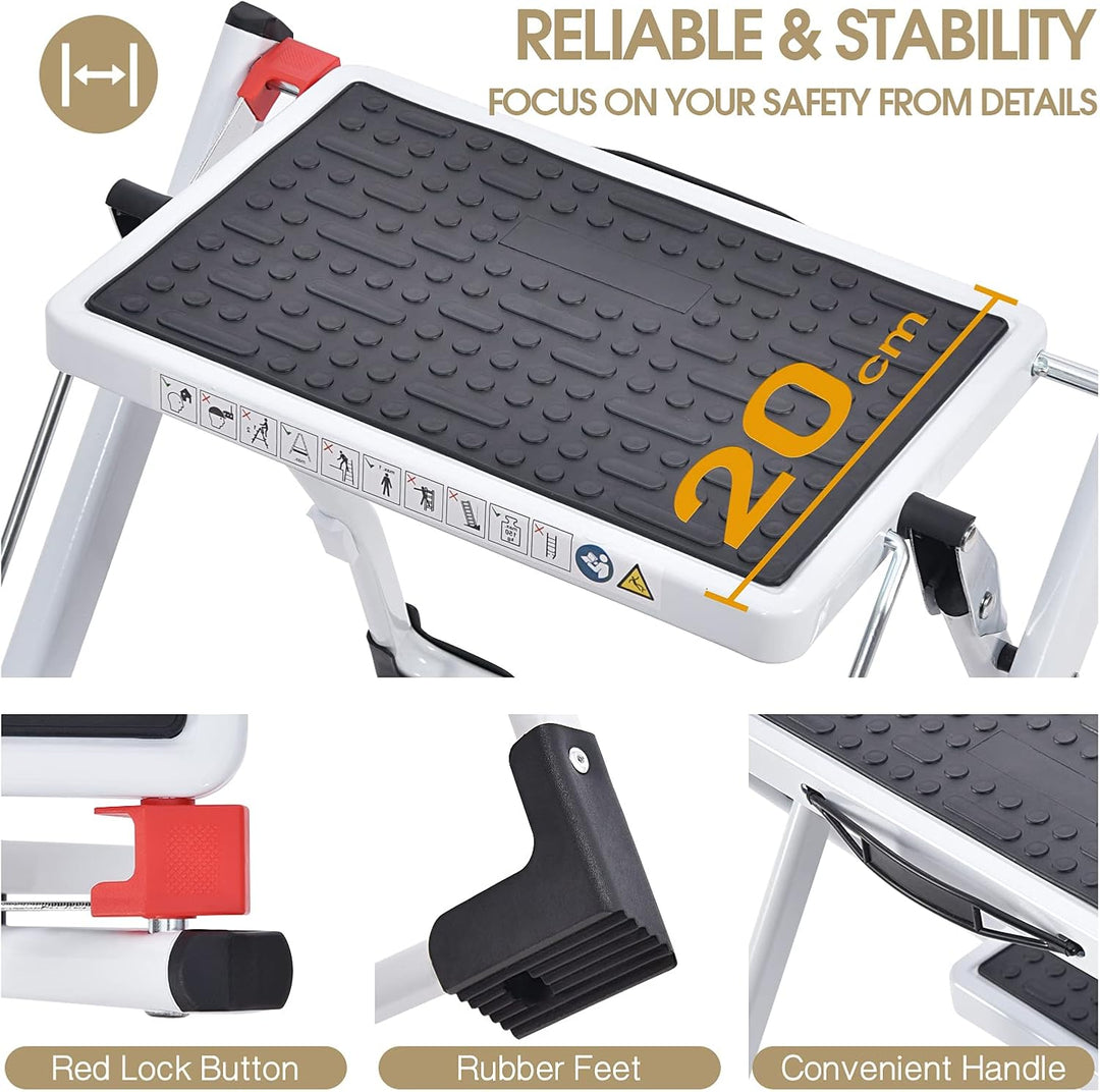KINGRACK Klapptritt, 2 StufenTrittleiter, zusammenklappbar, Leiter mit Rutschfester Gummimatte, Trit